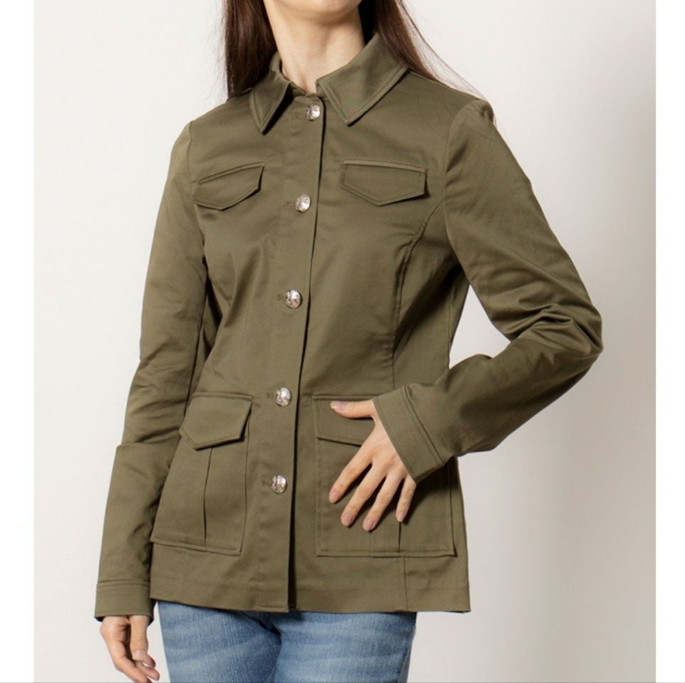 Hobbs London Farrah Cotton Blend Jacket Army Green Olive Size 10 - Picture 1 of 12
